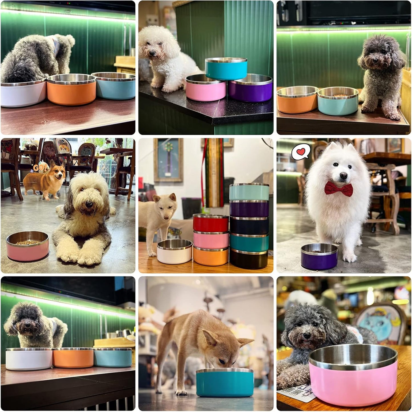 IKITCHEN Dog Bowl for Food and Water, 40 Oz Stainless Steel Pet Feeding Bowl, Durable Non-Skid Double Wall Insulated Heavy Duty with Rubber Bottom for Medium Large Dogs (40 Ounces/5 Cup, Lakeblue)