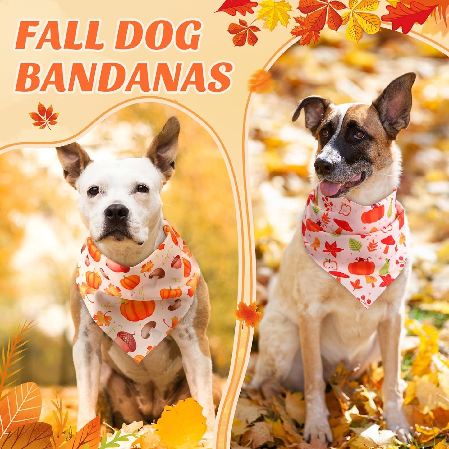Abbylike 50 Pcs Fall Thanksgiving Dog Bandanas Bulk Pumpkin Bandanas for Dogs Triangle Kerchief Bibs Scarf for Pets Autumn Costume Photo Props Accessories Pet Shops, 25 Styles (31.5 x 21.7 x 21.7)