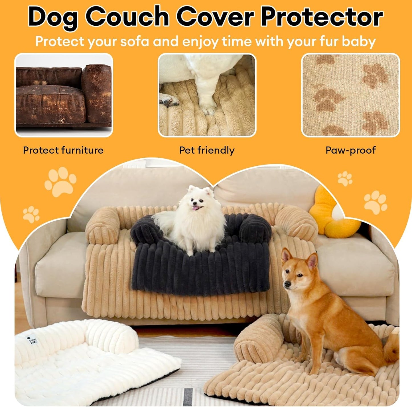 FUNNY FUZZY Pet Couch Cover for Sofa, Calming Dog Bed for Couch, Fluffy Plush Cat Bed Mat for Furniture Protector for Small Dogs and Kitten, 27×24 in, Pink