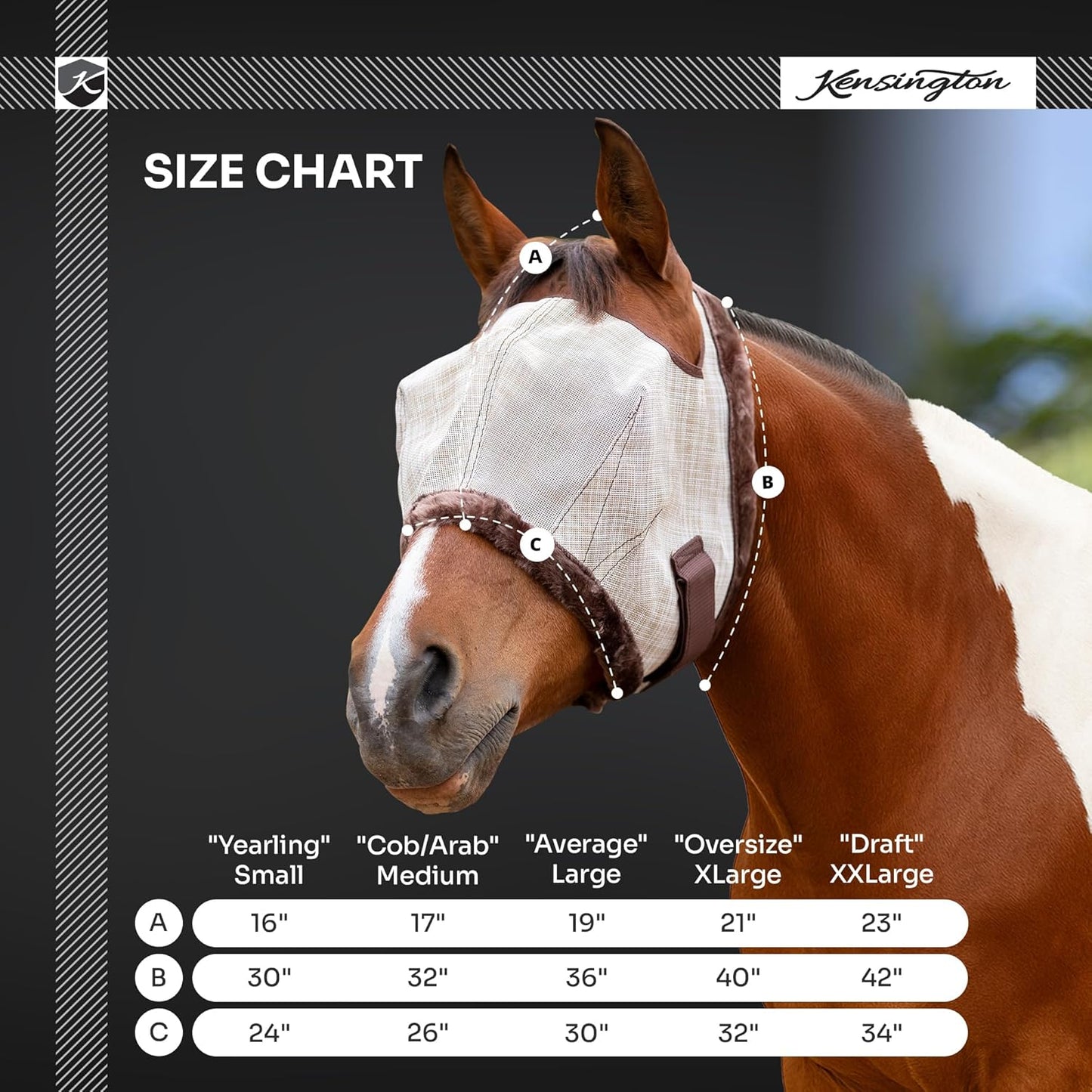 Kensington Fly Mask with Fleece Trim for Horses — Protects Face and Eyes from Flies and Sun Rays While Allowing Full Visibility — Breathable and Non Heat Transferring, X-Large, Lavender Mint