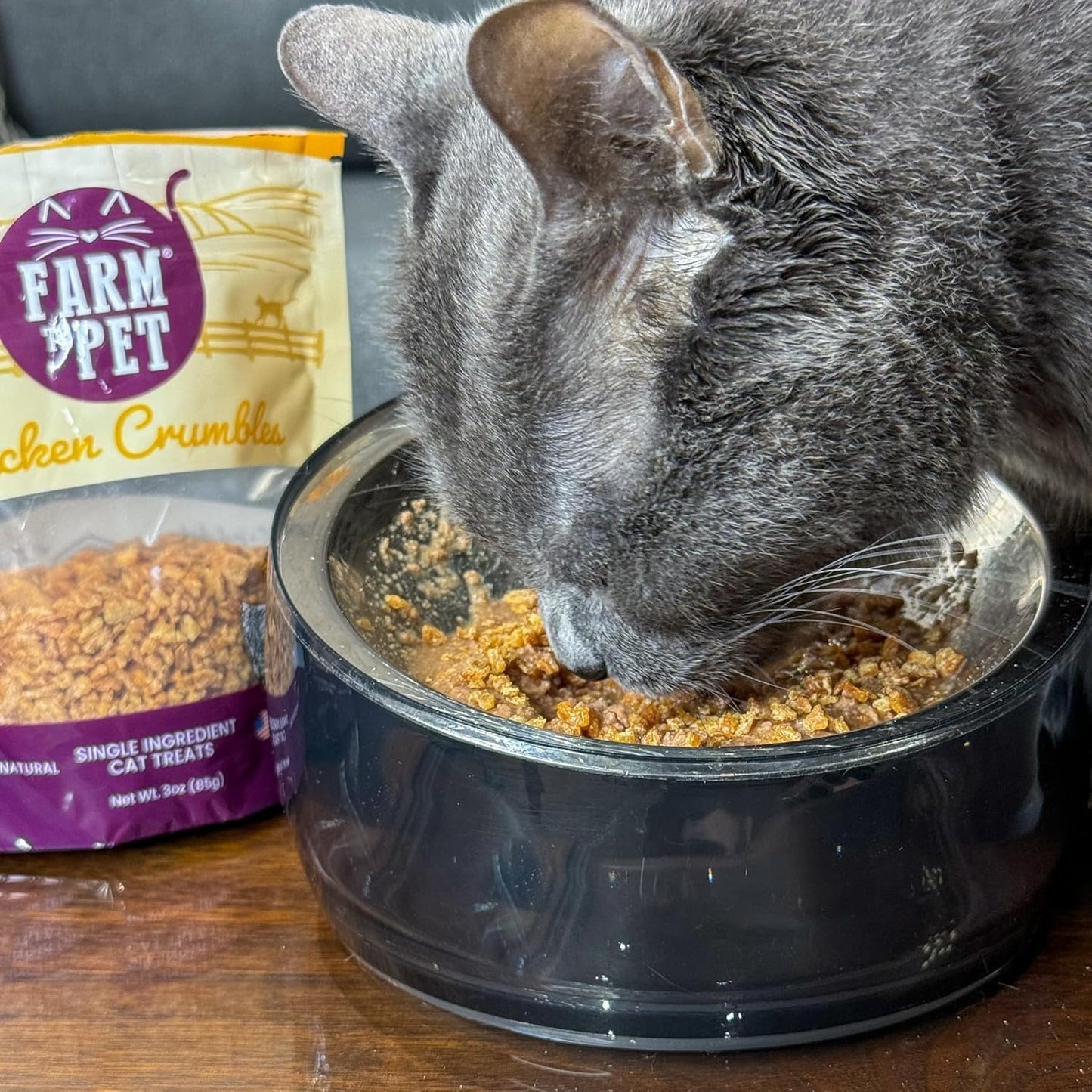 Farm To Pet - Cat Treat Crumbles - 3 oz Single Ingredient Chicken Treat and Snacks - Healthy for Indoor Cats and Kitten - Essential Products (Mix with Wet/Dry Food)