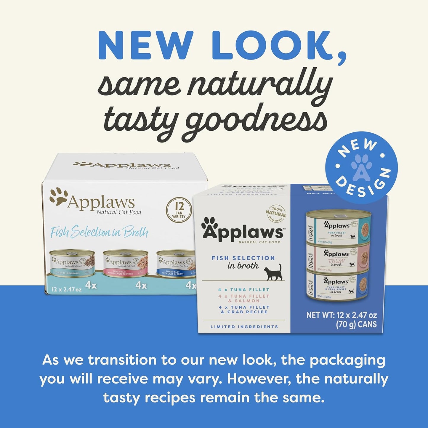 Applaws Natural Wet Canned Cat Food, Made with Limited and Natural Ingredients, Real Protein with No Artificial Additives, Fish Selection Variety Pack in Broth (12 x 2.47oz Cans)