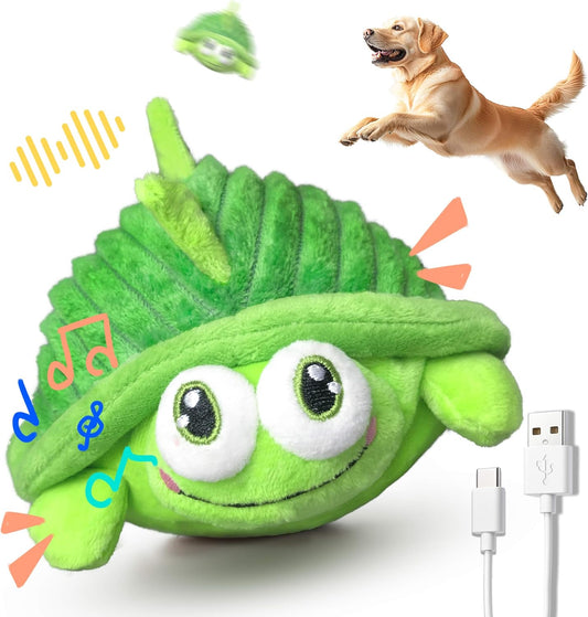 Interactive Moving Dog Toys – Plush Chew Toy with Bouncing Ball, Music & Recording | Rechargeable Self-Play Toys for Small, Medium & Large Dogs to Keep Them Engaged (Turtle)