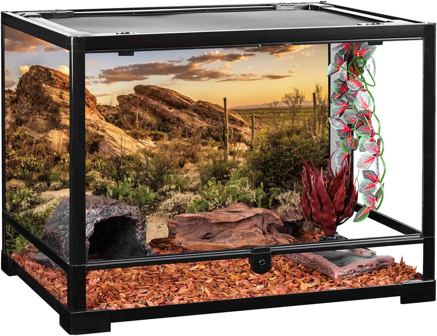 AWERT Reptile Habitat Background Blue Sky Oasis Cactus Sun and Desert Terrarium Background 36x20 inches Durable Polyester Background