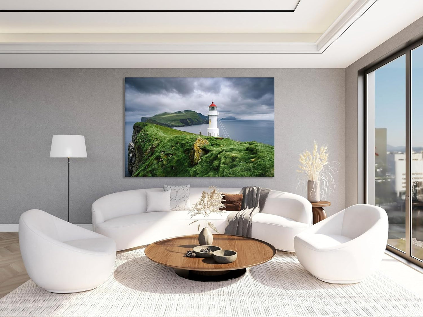Nature Wall Art Prints - Ocean Forest Mountain Lake Canvas Landscapes - Small to Extra Large Living Room Bedroom Kitchen Bathroom Décor (Stormy Sky Lighthouse, 16L" x 24W")