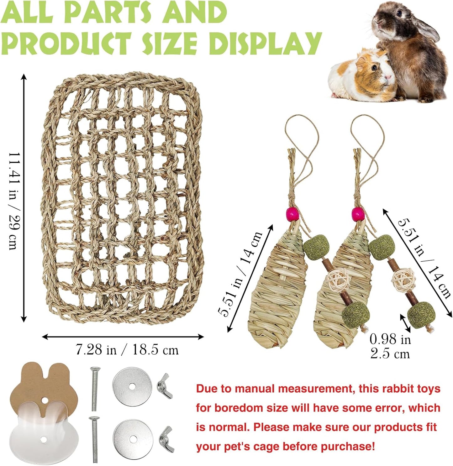 Hamiledyi Rabbit Seagrass Mat Hanging Bunny Chew Toys for Teeth Rabbit Enrichment Activity Mat Small Animal Toys for Guinea Pigs Chinchillas Gerbils Birds