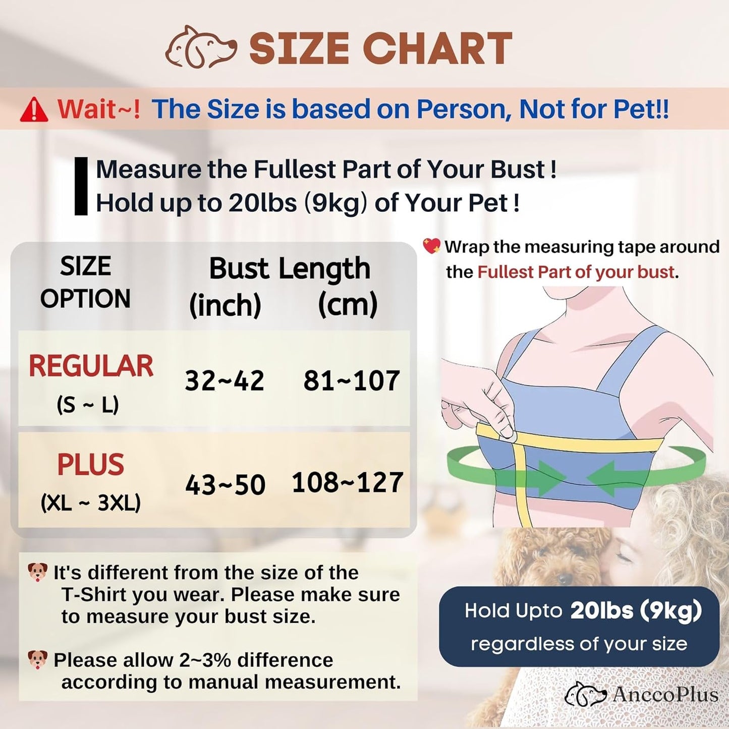 Dog Carriers for Small Dogs, Front Facing Dog Sling Carrier, Hands Free Cat Carrier, Size Adjustable, Reducing Back Pain, Premium Cotton, Safe and Soft Dog Carrier (Plus, Beige)