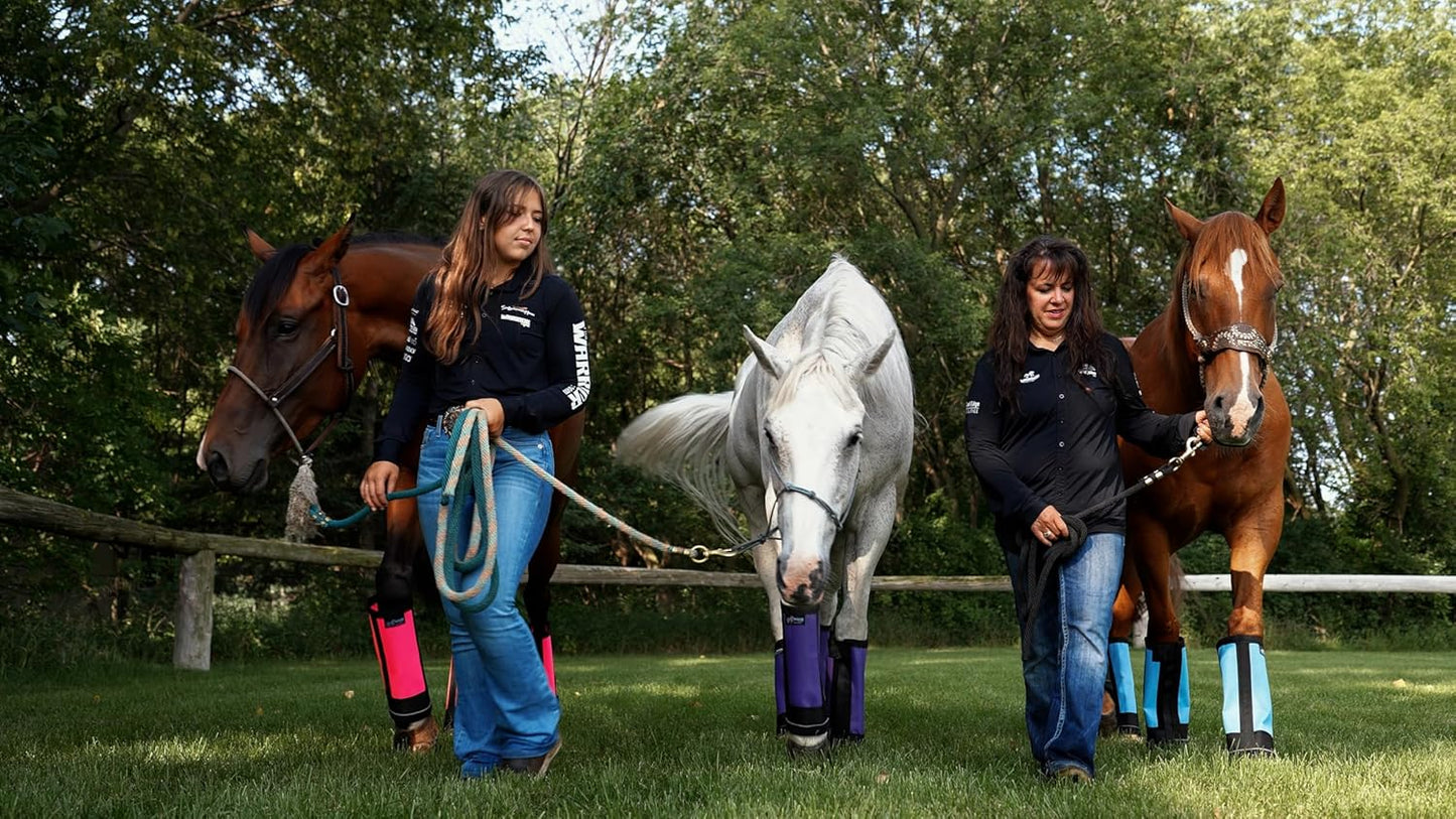Warrior Fly Boots for Horses - Breathable Mesh Horse Boots for Fly Protection & Leg Comfort - Set of 4 (Lil Warrior, Red)
