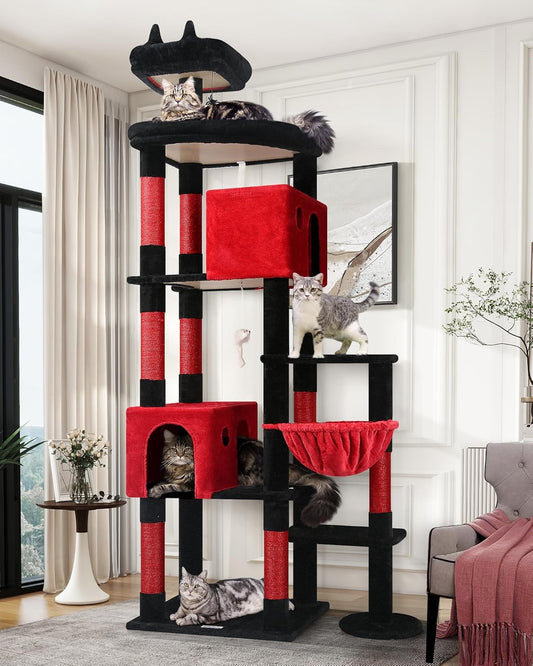 Globlazer Gohtic Giant Cat Tree, 83 inch Goth Cat Tree for Indoor Cats Large Adult, XXL Cat Tower with 9 Scratching Posts for 20lb+ Heavy Duty Large Adult Cats, F83, Blood-Goth