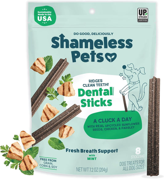 Shameless Pets Dental Treats for Dogs, A Cluck A Day - with Digestive Support for Teeth Cleaning & Fresh Breath - Dog Bones Dental Chews Free from Grain, Corn & Soy