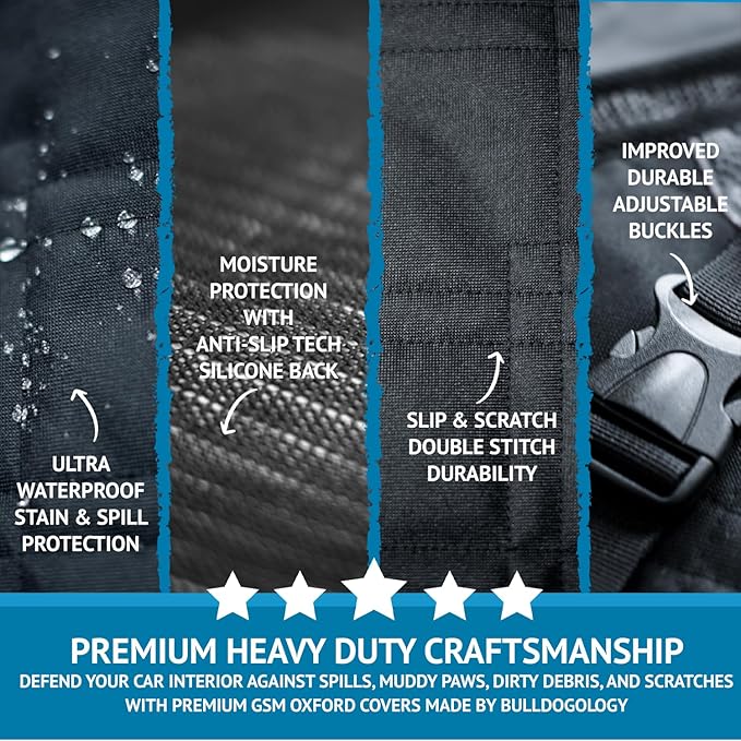 Bulldogology Dog Car Seat Cover with Mesh & Zippers Waterproof Heavy Duty Dog Hammock Backseat Protector from Dog Hair, Muddy Paws, Scratches - Pet Car Seat Cover for Cars Trucks SUVs (Large, Black)