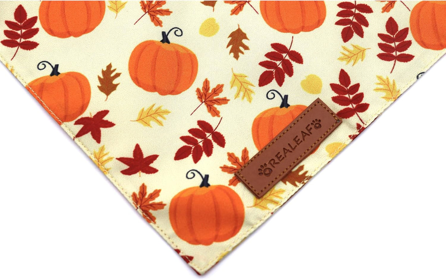 Realeaf Thanksgiving Dog Bandanas 2 Pack, Pumpkins and Happy Thanksgiving Pet Scarf for Boy and Girl, Premium Durable Fabric, Reversible Holiday Bandana for Medium and Large Dogs Pets (Large)