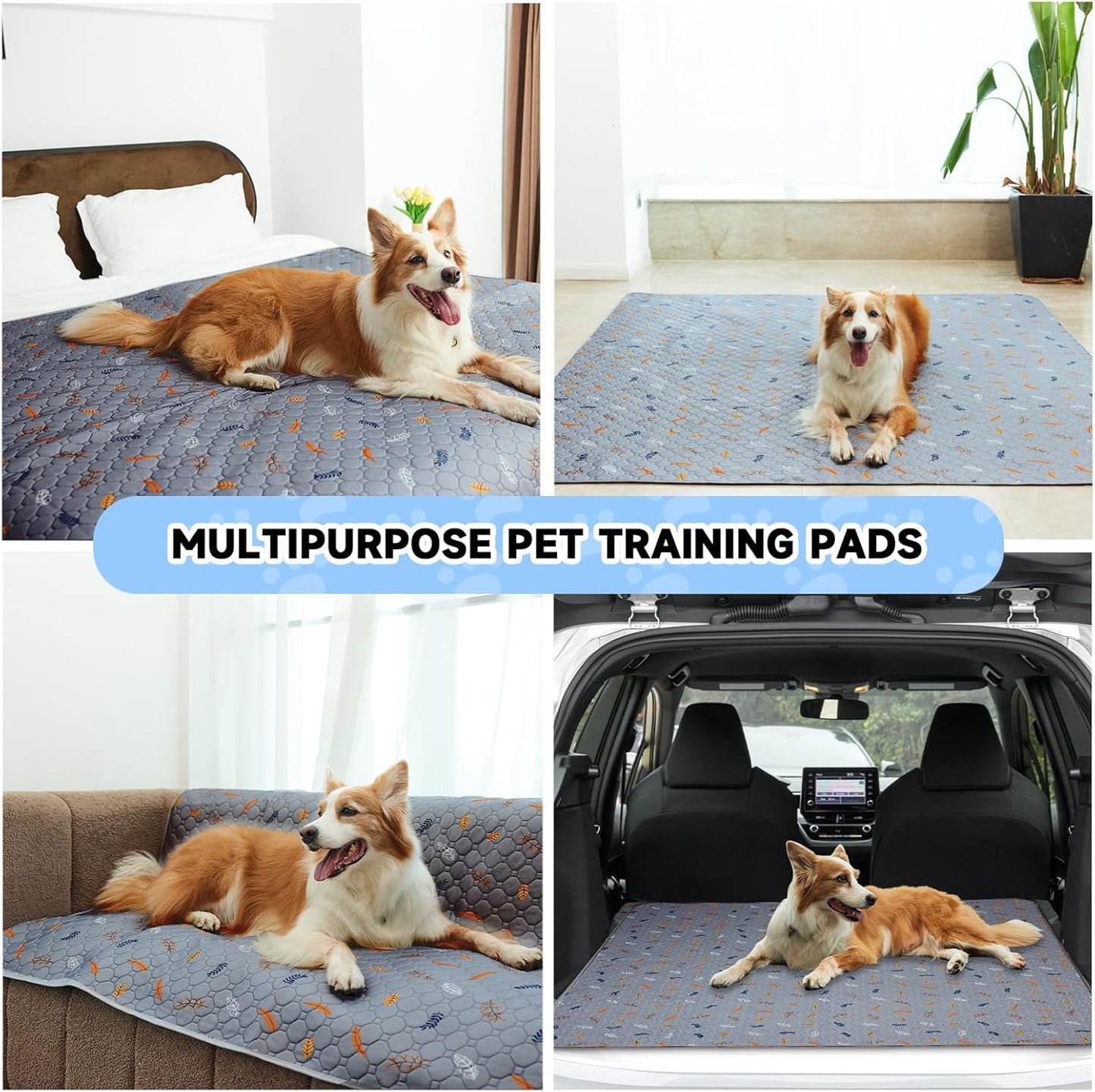 Sunheir Washable Pee Pads for Dogs Extra Large 48" x 60" 2-Pack, Reusable Puppy Pads Pet Training Pads for Dog Playpen Indoor, Waterproof Dog Pee Pads for Puppy Playpen, Whelping Pad - Light Grey