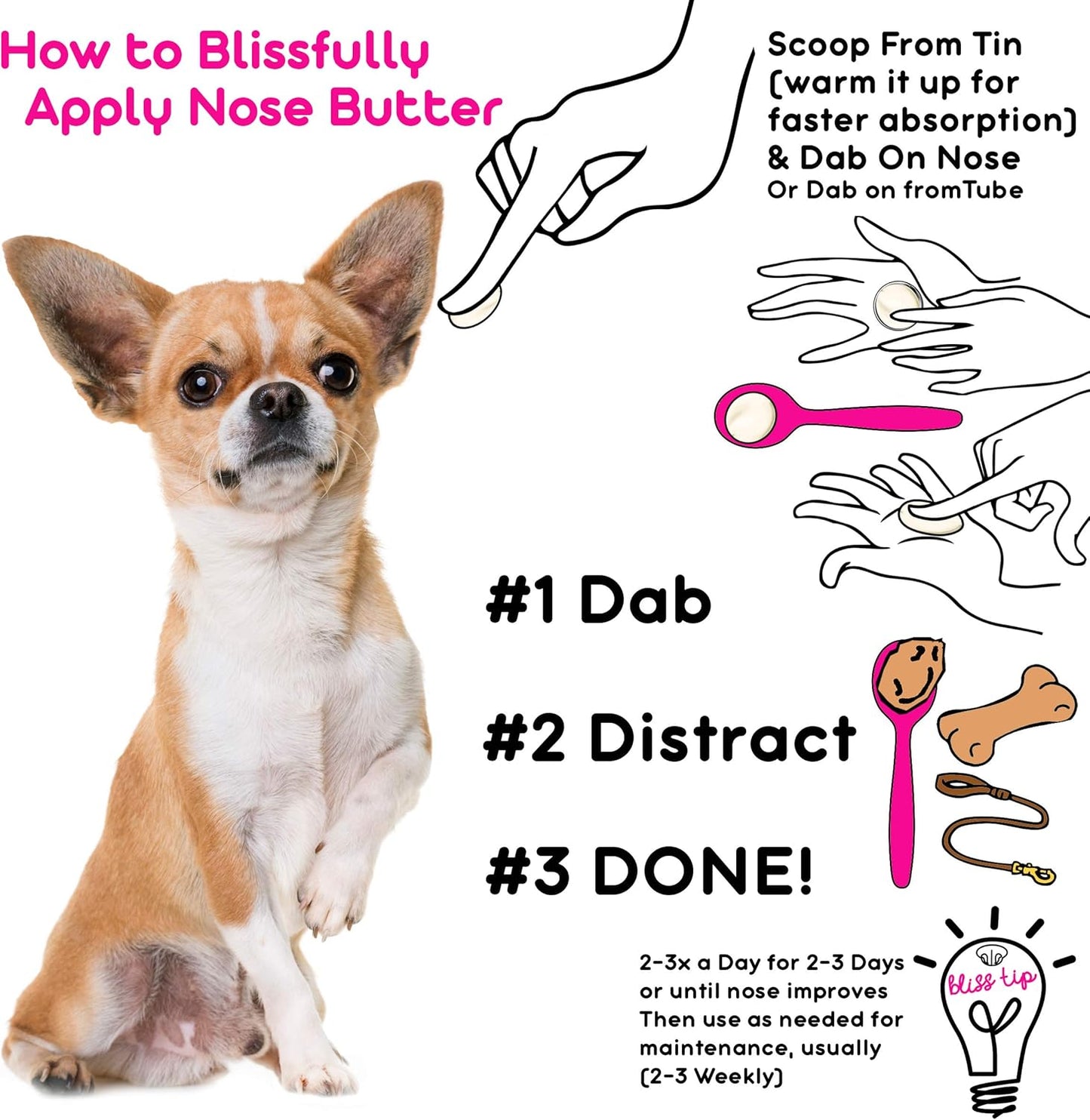The Blissful Dog Long Coat Chihuahua Nose Butter for Dry, Cracked Skin, Lick-Safe Dog Nose Balm with Moisturizing Shea Butter, Almond, Olive, and Essential Oils, Pet Supplies, Uncented, 0.15 oz.