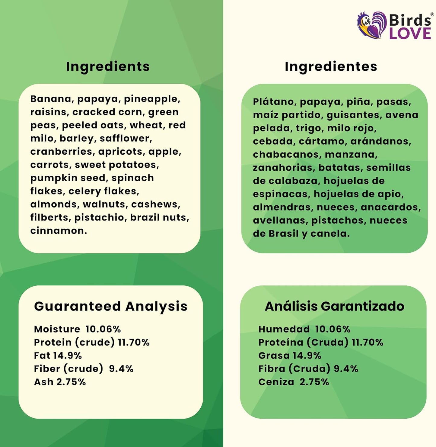 Birds LOVE All Natural Garden Blend Bird Food for Conures - Sunflower Free 2lb