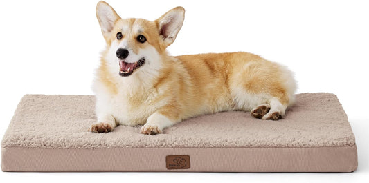 Bedsure Large Dog Bed for Crate - Orthopedic Flat Pet Beds with Removable Washable Cover, Egg Crate Foam Crate Mat, Suitable for Pet Up to 50 lbs