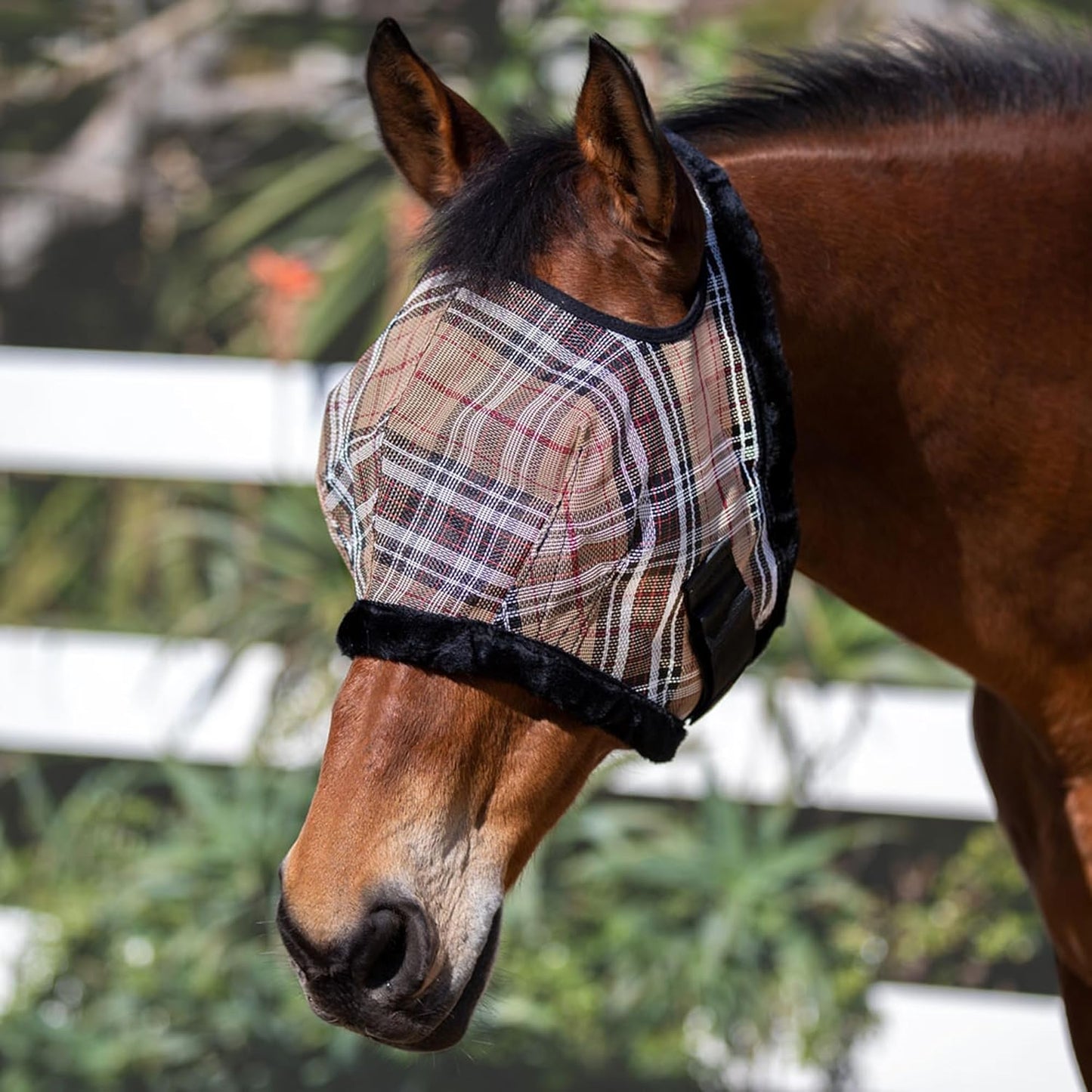 Kensington KPP Fly Mask with Fleece Trim, Deluxe Black Plaid, Medium