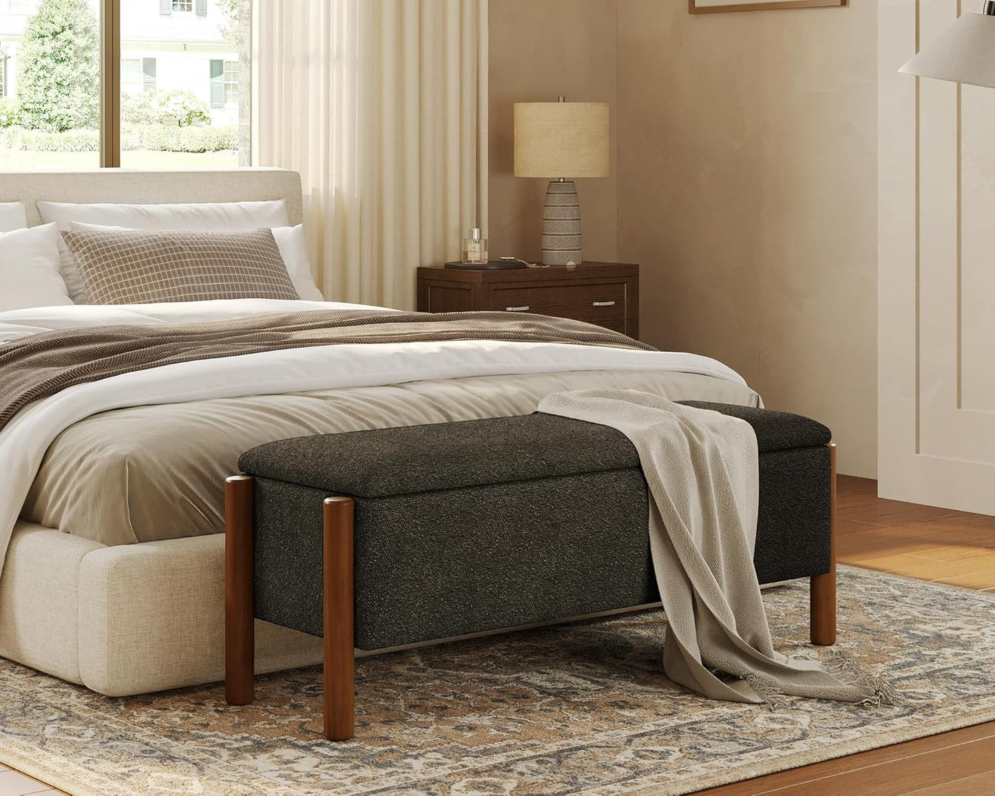 Storage Ottoman Bench, End of Bed Bench for Bedroom, 47" Boucle Upholstered Entryway Shoe Seat Benchs, Holds up to 660 lb Storage Ottoman, Padded Blanket Chest Stool Foot Rest for Living Room Grey