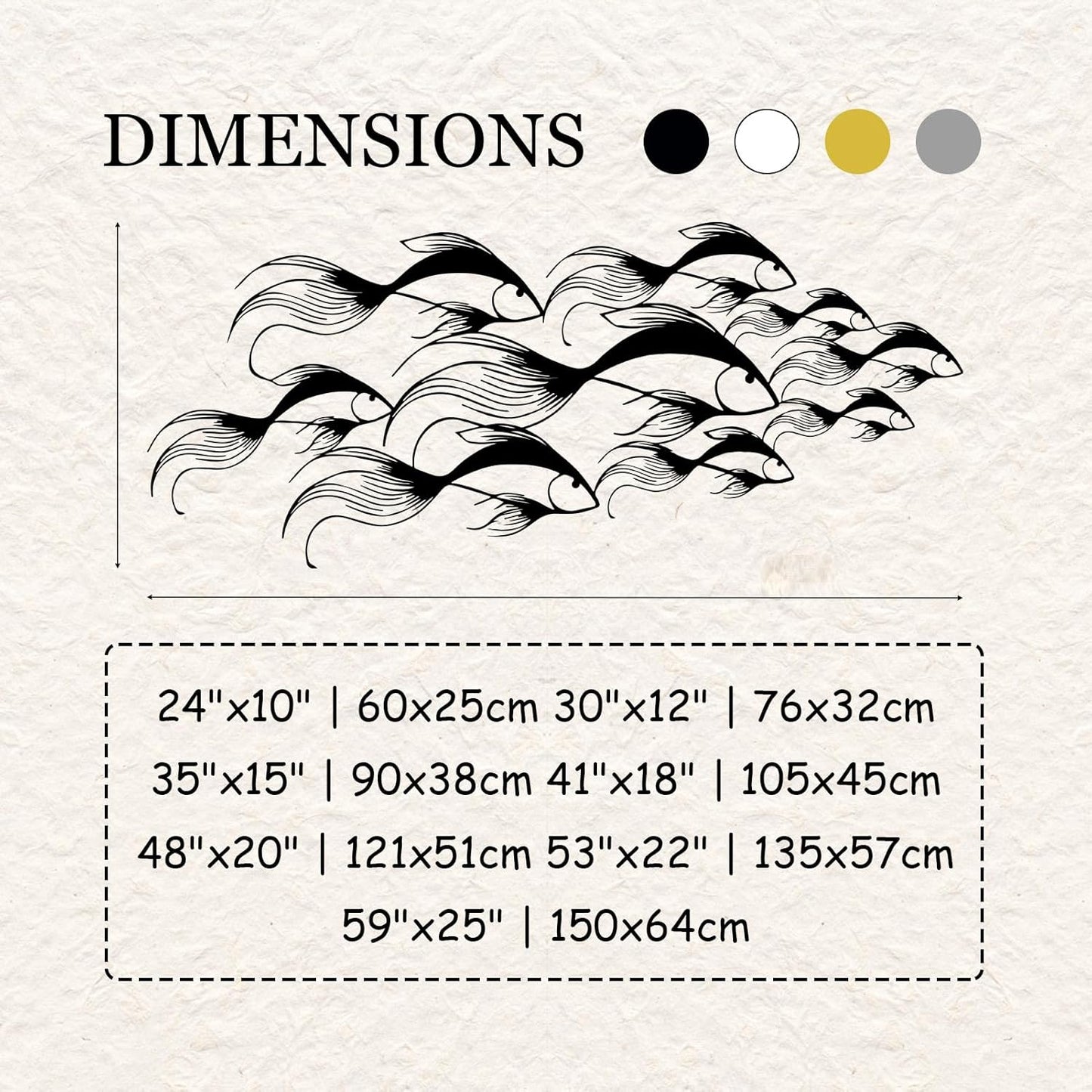 School of Fish Metal Wall Art, Metal Fish Wall Decor, Sea Life Wall Art, Large Nautical Wall Hanging, Modern Beach House Wall Decor, Ocean Themed Artwork for Bathroom (White, 41"x18" | 105x45cm)