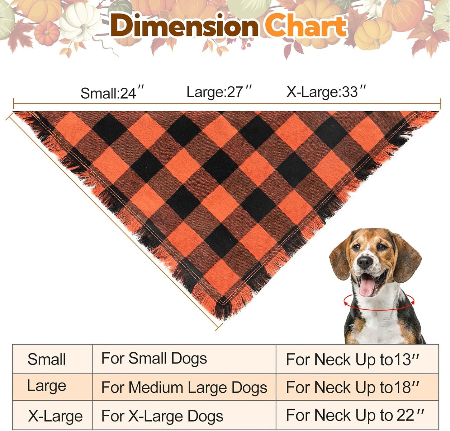 Kytely Fall Dog Bandana, 2Pack Halloween Dog Bandanas, Thanksgiving Classic Plaid Pet Scarf with Tassels Edges for Boy and Girl, Pet Apparel & Accessories Costume for Medium Large Dogs