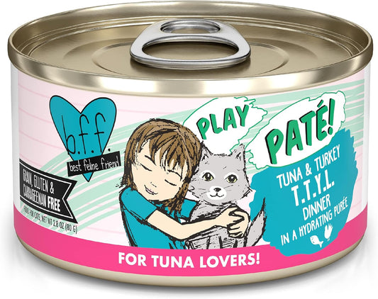 Weruva B.F.F. Play - Best Feline Friend Paté Lovers, Aw Yeah!, Tuna & Turkey T.T.Y.L. with Tuna & Turkey, 2.8oz Can (Pack of 12)