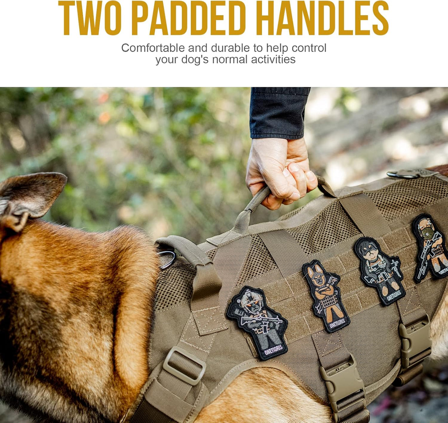 OneTigris Tactical Dog Harness for Small Dogs, No Pull Small Dog Vest Harness Breathable Military Dogs Molle Vest with Handles, Walking Hiking Training (Brown, XS)