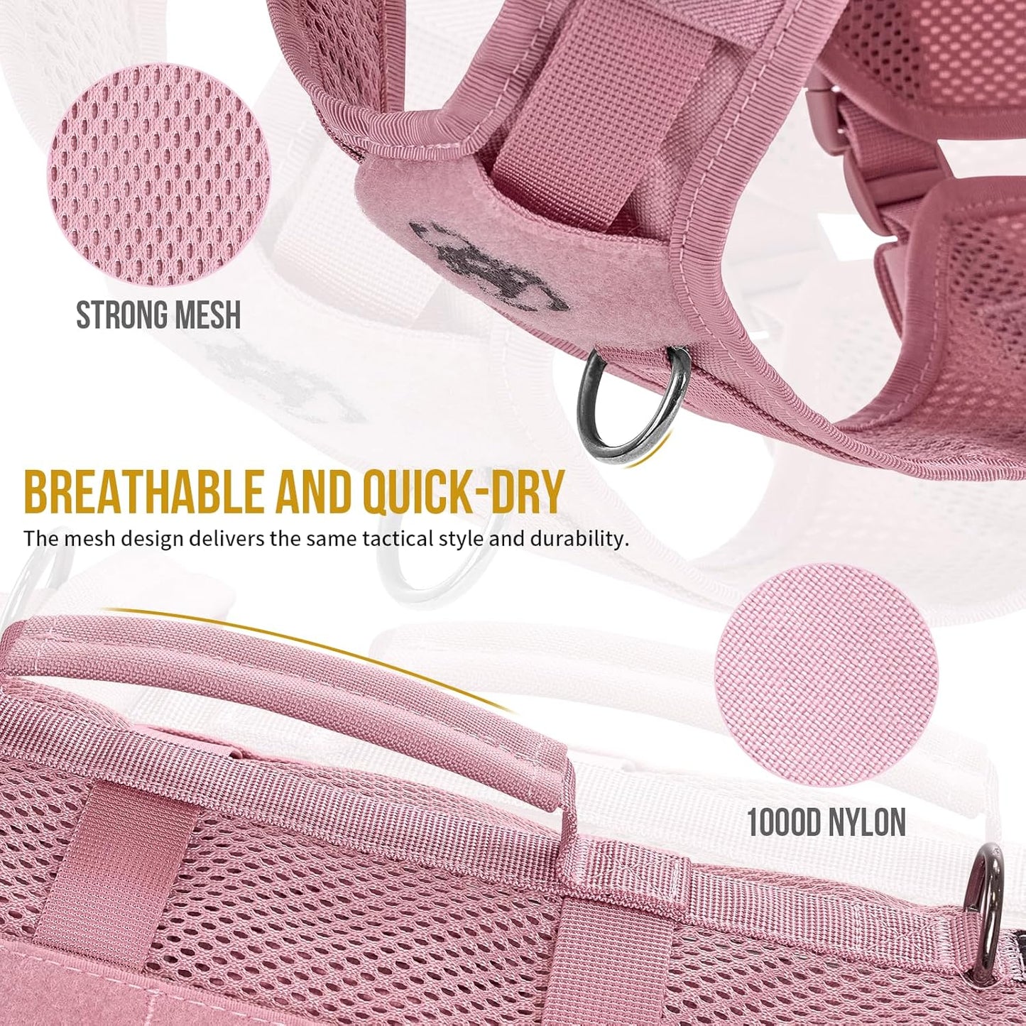 OneTigris Tactical Dog Harness for Small Dog, No Pull Small Dog Vest Harness with Handles Breathable Military Dogs Molle Vests for Walking Hiking Training (Pink, Medium)