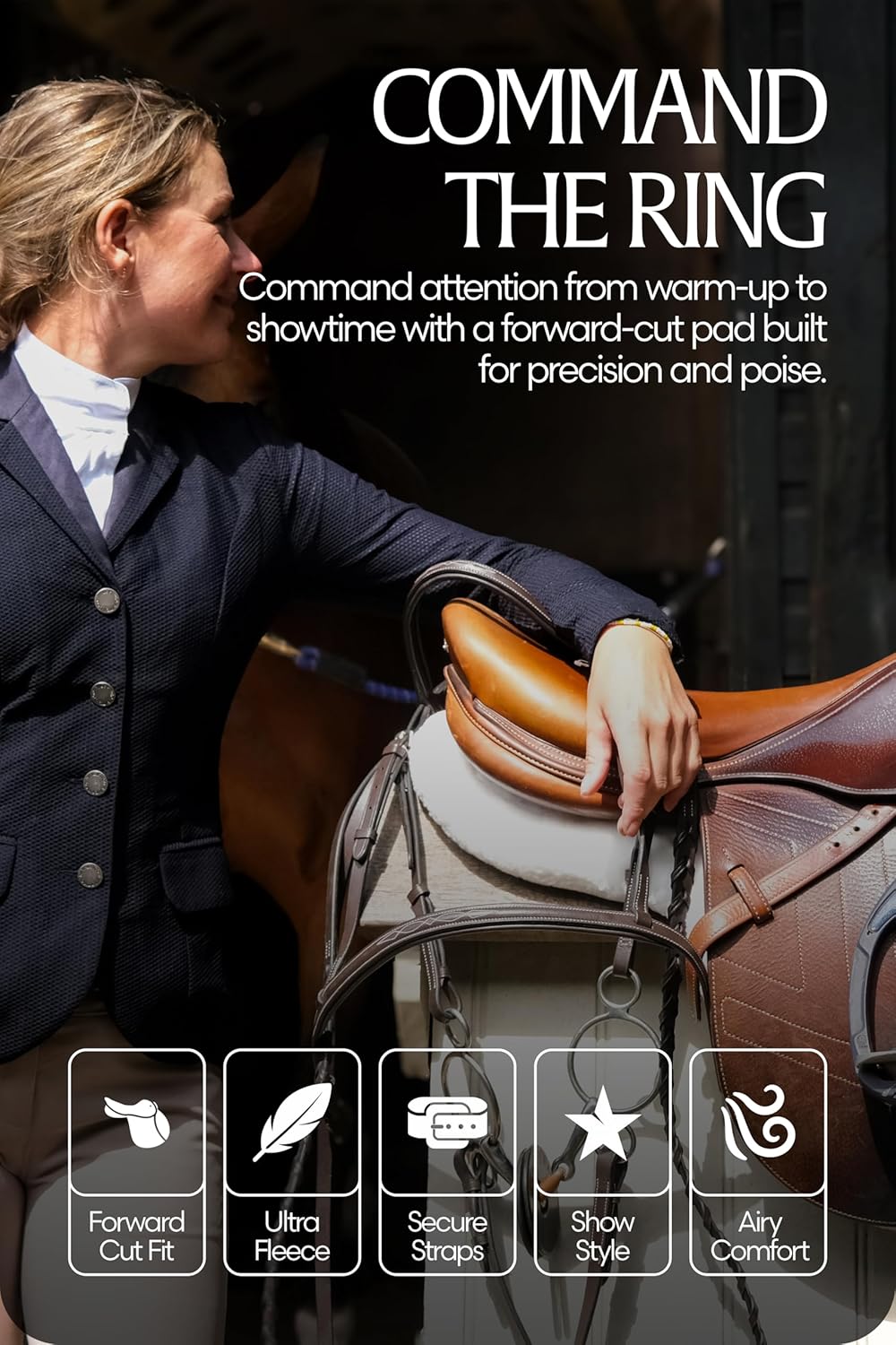 Equinavia Eidsvoll Forward Cut Shaped English Saddle Pad for Show Jumping with Ultra Fleece Trim