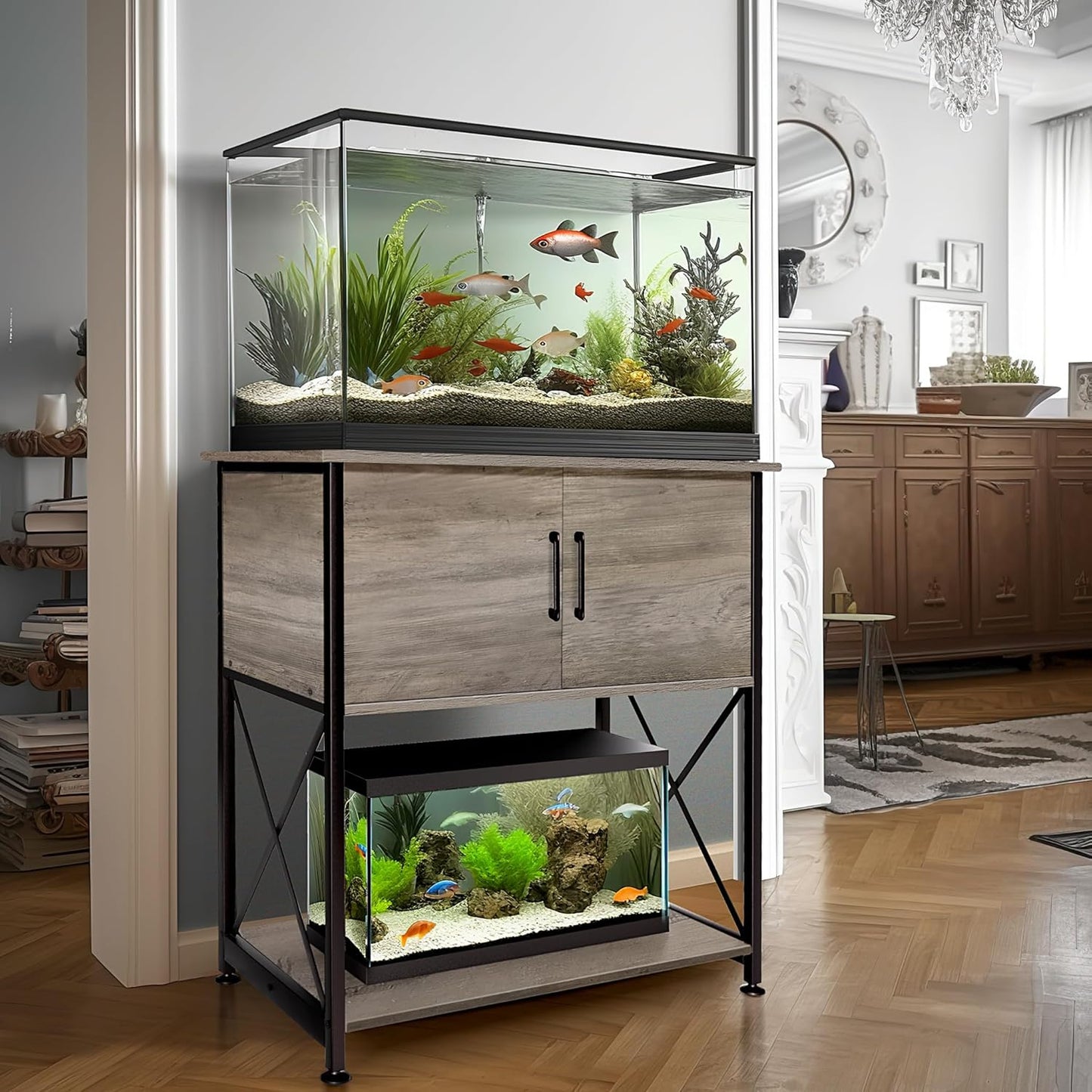 20-29 Gallon Aquarium Stand Metal Frame Fish Tank Stand with Cabinet Storage, for 20 Gallon Long Aquarium,30.7" L*16.5" W Tabletop,330LBS Capacity Grey PG01YGZ