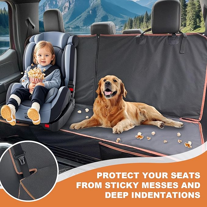 Dog Car Seat Cover for Back Seat, Waterproof PU Leather Bench Seat Covers for Trucks Ford F 150/Ram 1500/Chevy Silverado/GMC Covers, Non-Slip Back seat Pet Cover for Dogs in Car, Easy to Use and Clean