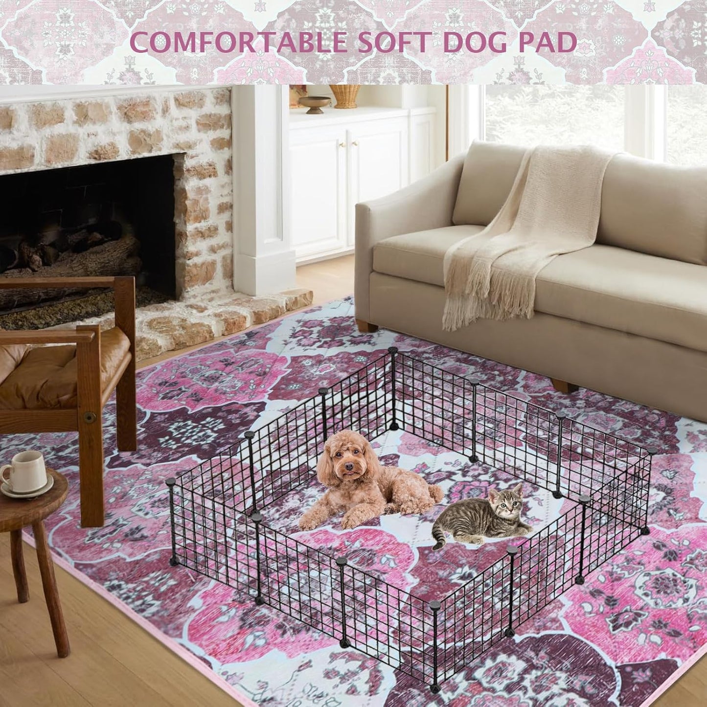 IEUUMLER Washable Pee Pads for Dogs, 1 Pack Reusable Pee Pads for Dogs Non-Slip Grip, Super Absorbent Waterproof Puppy Pads for Potty Training, Playpen, Crate, Whelping Box EU011 Pink, 71x71