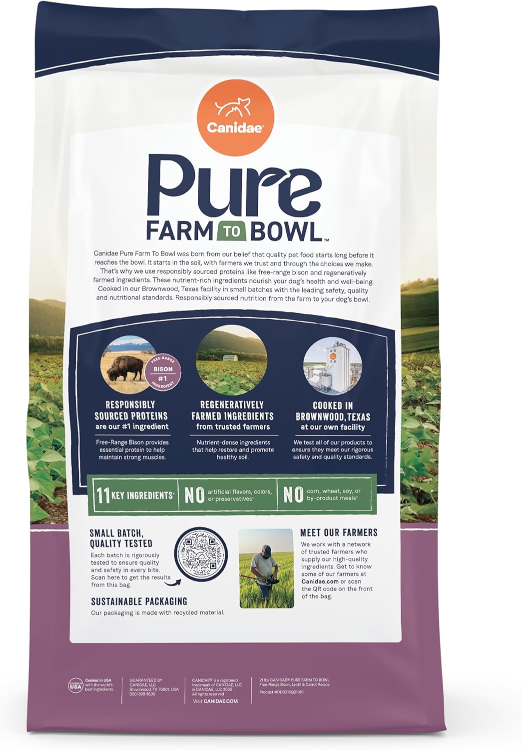 Canidae Pure Farm to Bowl Free-Range Bison, Lentil & Carrot, Adult, Grain-Free Dry Dog Food, 21lb