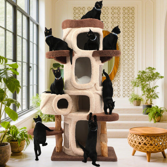 70'' Luxury Heavy Duty Cat Tree for Indoor Cats Adults,Treehouse Theme Large Cat Tower for Home Decoration,Multi-Level Modern Maine Coon Condo with 3*Wood Scratching Post,Perch,Huge House for Multicat