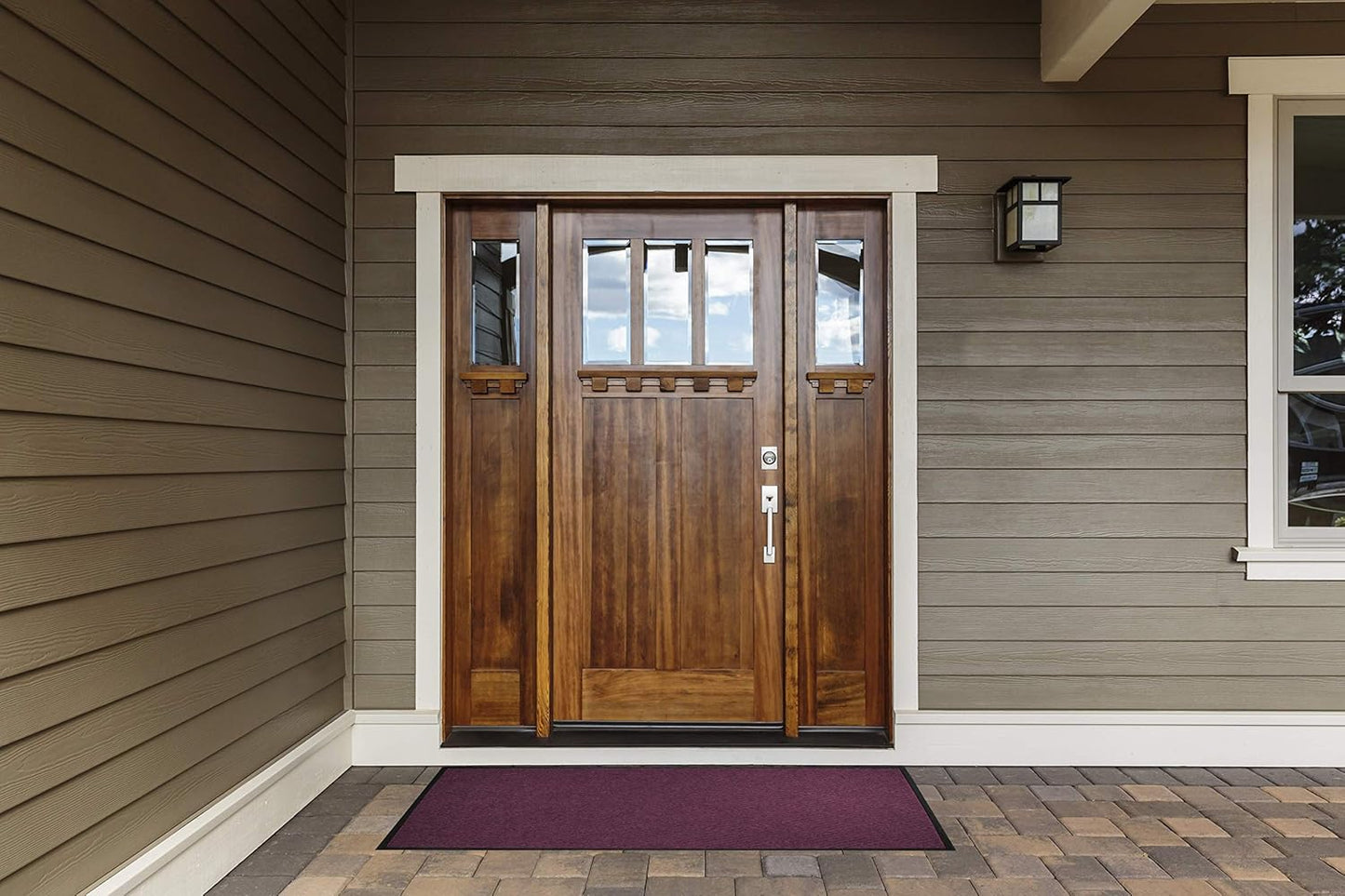 M+A Matting WaterHog Diamond | Commercial-Grade Entrance Mat with Rubber Border – Indoor/Outdoor, Quick Drying, Stain Resistant Door Mat (Red/Black, 4' x 8')