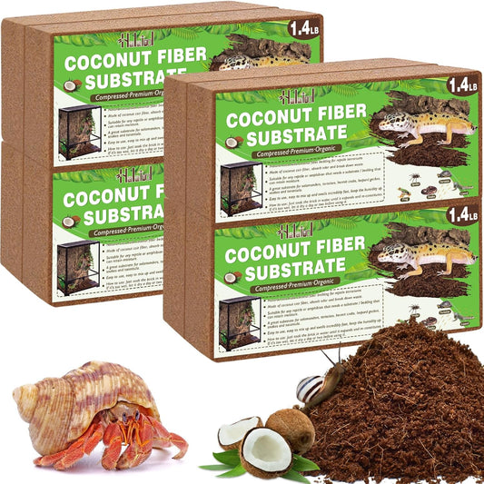 Halatool 8Pack Compressed Coconut Fiber Substrate for Reptile Natural Premium Coconut Husk Substrate Terrarium Bedding for Tortoises Beard Dragon Leopard Gecko Snake Tarantula Worm Bins