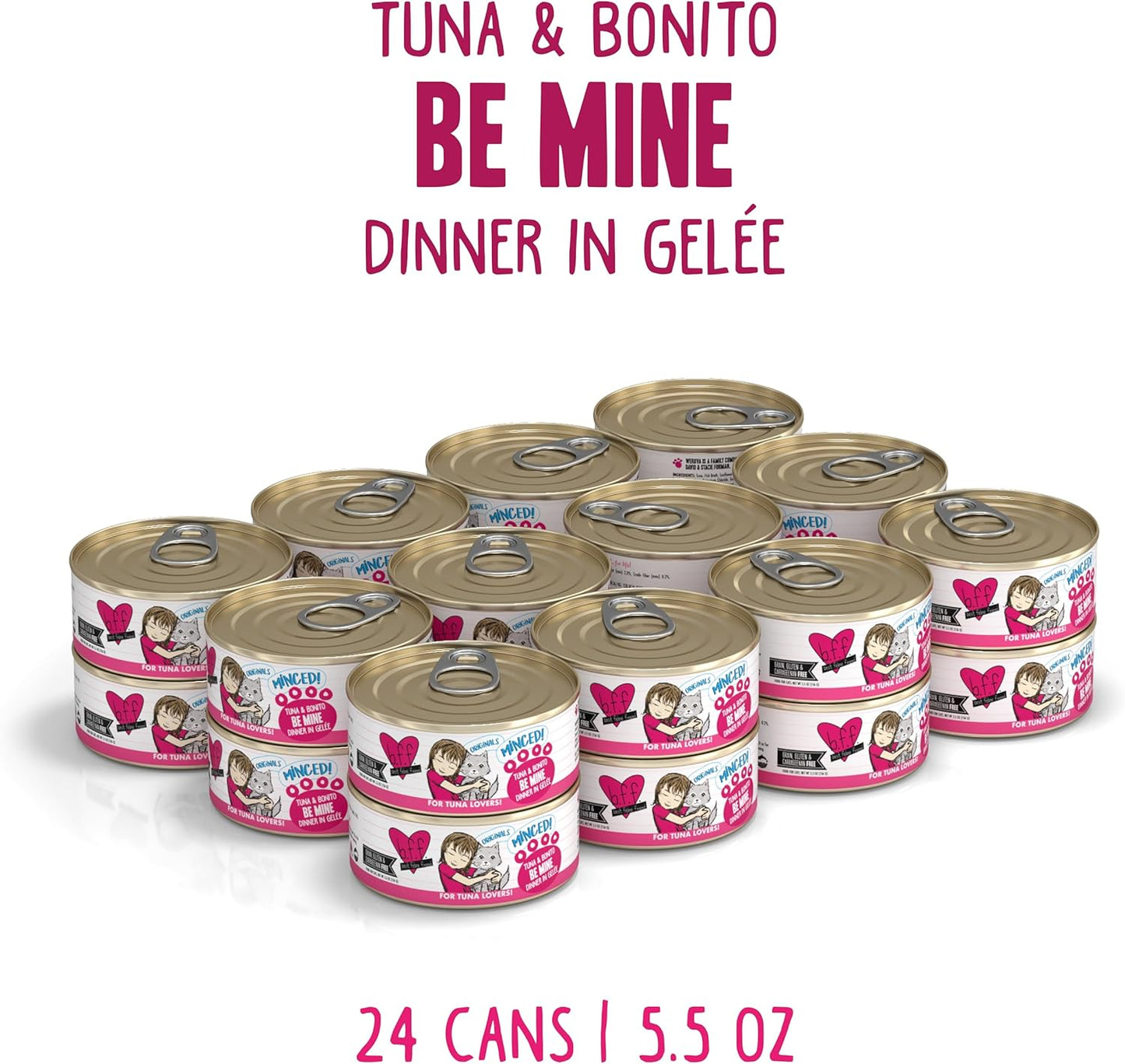 Weruva BFF Minced Natural Wet Cat Food, Tuna and Bonito Be Mine in Gelee, 5.5oz Can, Pack of 24