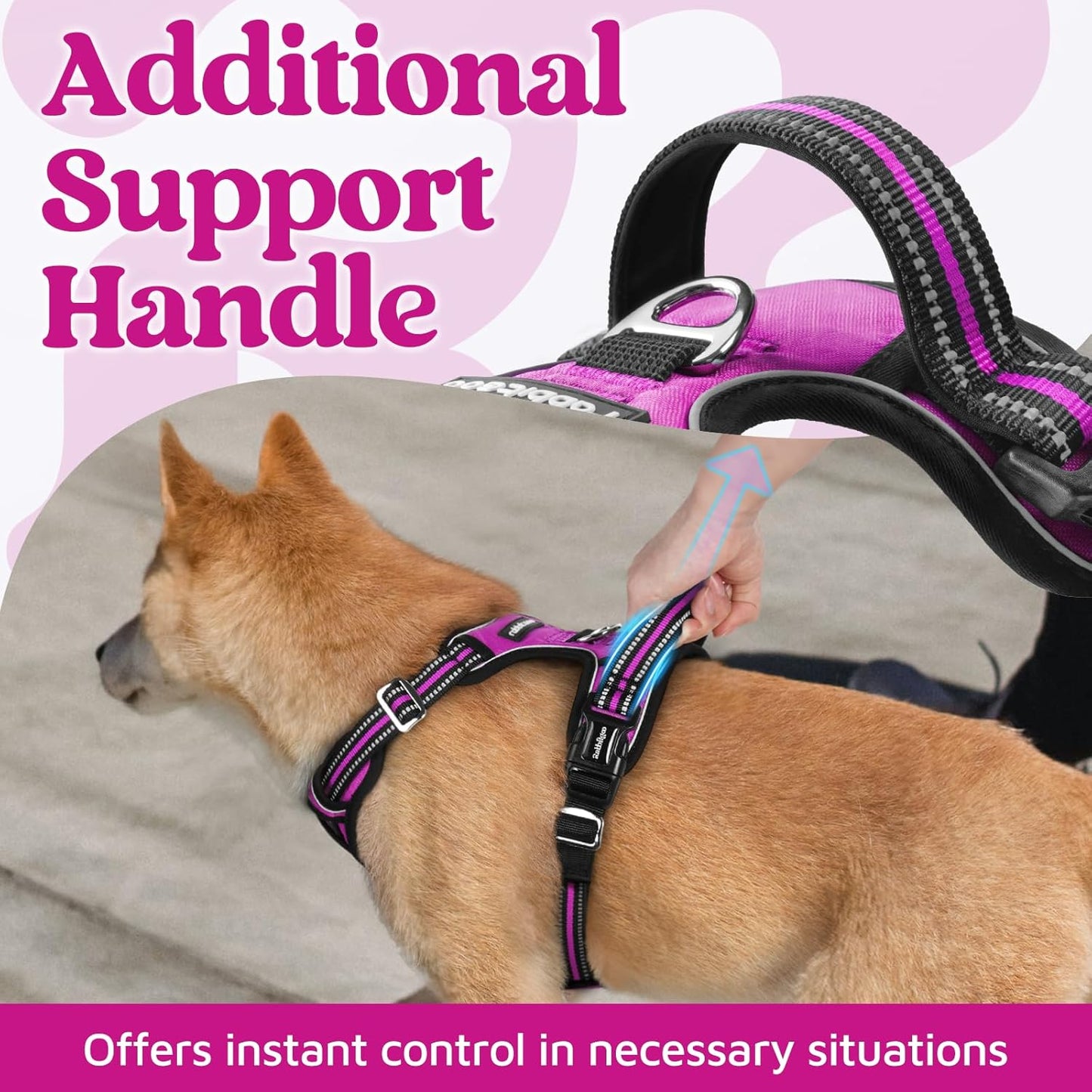 rabbitgoo Dog Harness for Large Dogs, No Pull Pet Vest with 3 Buckles, Adjustable Soft Padded Pet Harness with Easy Control Handle and Reflective Strips, Purple, XL
