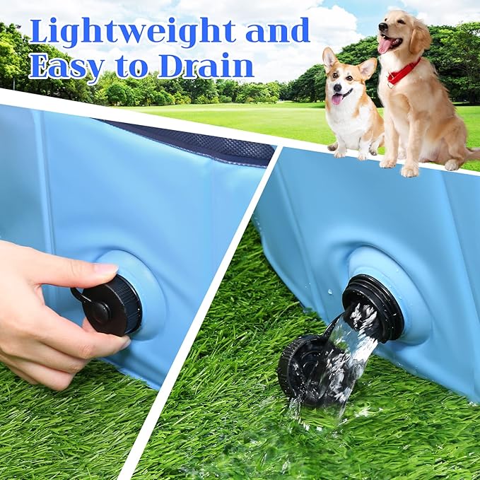Foldable Dog Bath Swimming Pool Plastic Kiddie Pool Professional Tub Collapsible Grooming Bathtub for Pets Kids Baby and Toddler, 48 x 12 Inches Blue