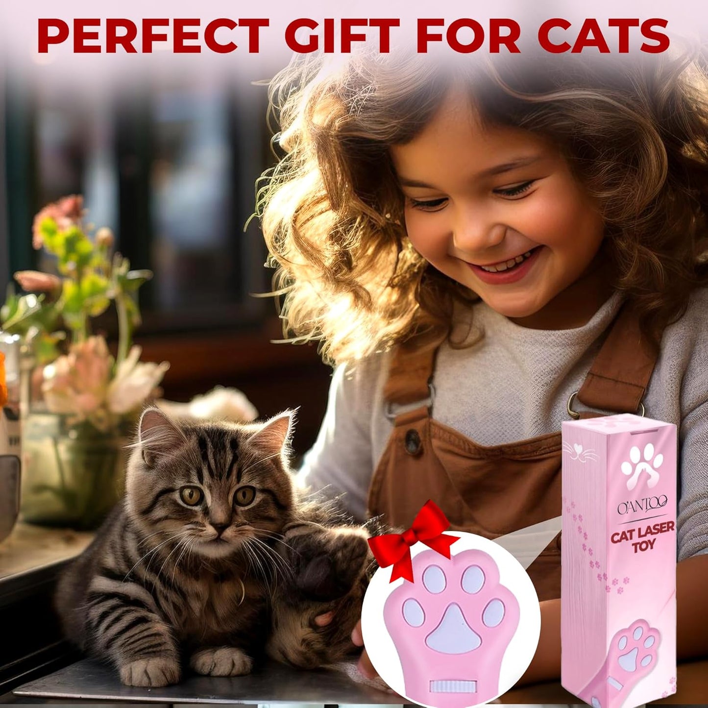 O'ANTOO Cat Toy - Dog Toy | Wall Image Projector | Indoor Interactive Cat Toy with 5 Different Designs | Ideal for Dog, Cat, Kitten, Puppy (Pink)
