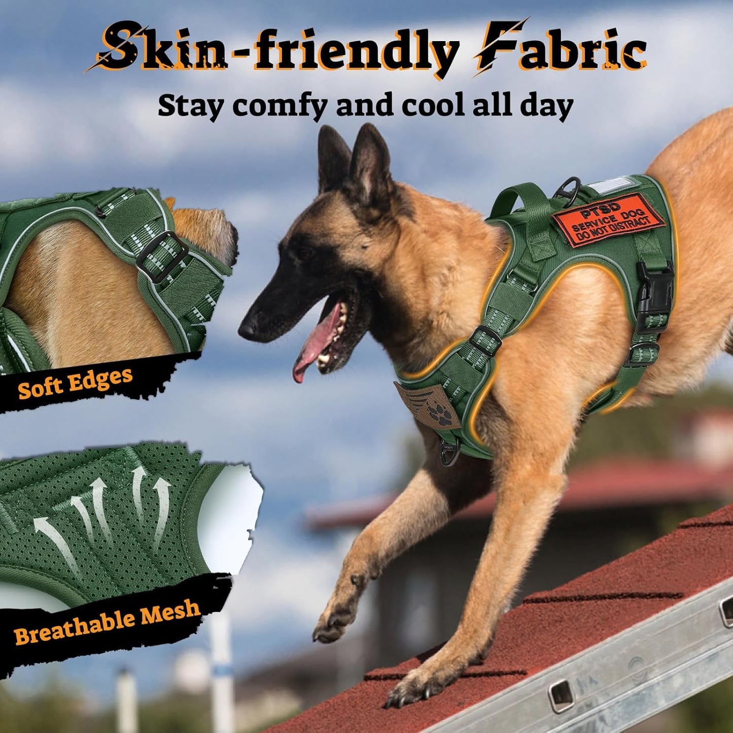 rabbitgoo Dog Harness Small Sized No Pull, Tactical Service Pet Vest with Molle and Control Handle, Adjustable and Reflective Military Harness for Easy Walking and Training, Green, S