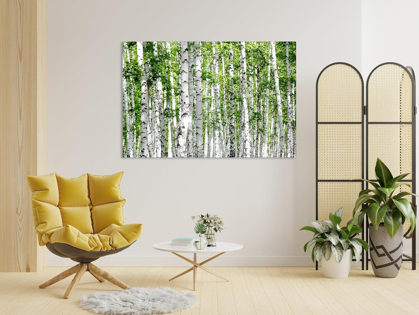 Nature Wall Art Prints - Ocean Forest Mountain Lake Canvas Landscapes - Small to Extra Large Living Room Bedroom Kitchen Bathroom Décor (Green Brich Trees, 24L" x 36W")