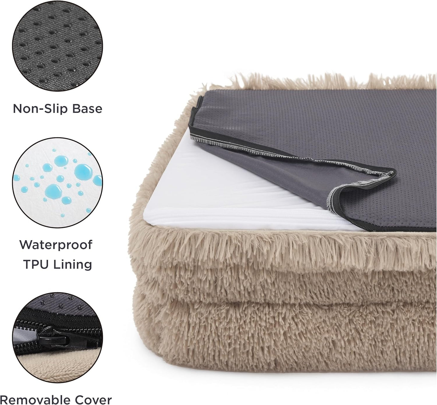 Bedsure Orthopedic Dog Bed Medium Size Dogs - Washable Medium Dog Cat Bed Waterproof, Comfort Pet Couch Sofa with Washable Removable Cover, Pets Bed with Nonskid Bottom, Long Faux Fur-Taupe, 28"