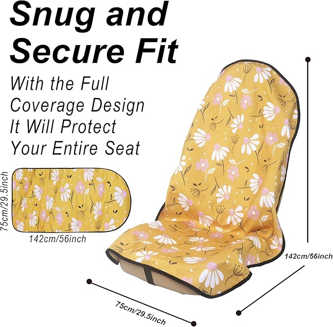 Car Seat Cover Protector Front Seats,for Gym Workout,Running,Swimming,Beach and Hiking,Waterproof Sweat Towel Bucket Seat Covers for Cars SUV Trucks (Chamomile and Yellow, 2Pcs)