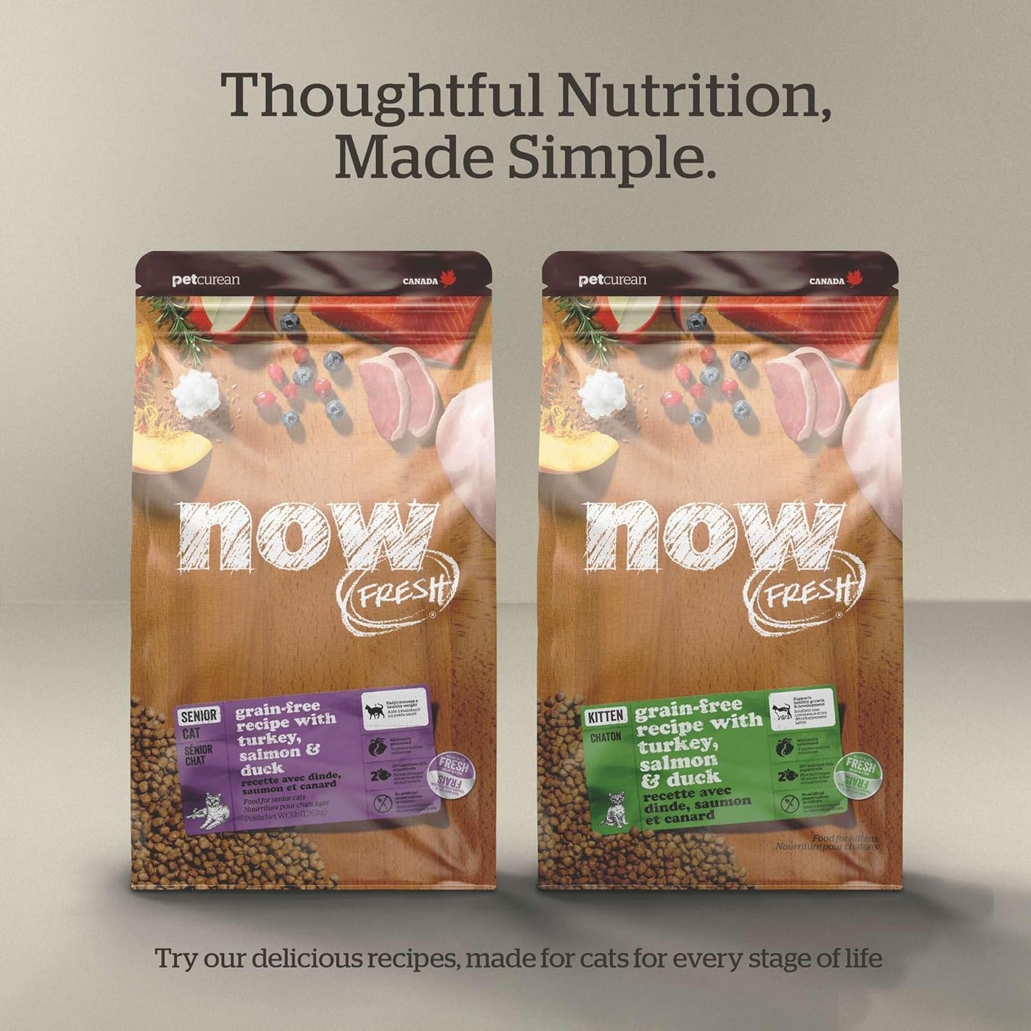 Now Fresh Grain-Free Dry Cat Food with Turkey, Salmon & Duck, Healthy Kibble for Adults Made with Real Meat & Fish, Chicken-Free, with Pumpkin & Probiotics for Sensitive Stomachs, 16 lb Bag