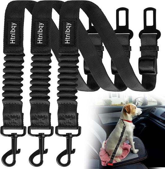 Thickened Dog Seat Belt for Car, 3 Pack Set Retractable Dog Car Leash Adjustable Dog Seat Belt for Vehicle Nylon Pet Safety Seat Belts Heavy Duty & Elastic,Seat Belt for Large Dogs in Car, Black