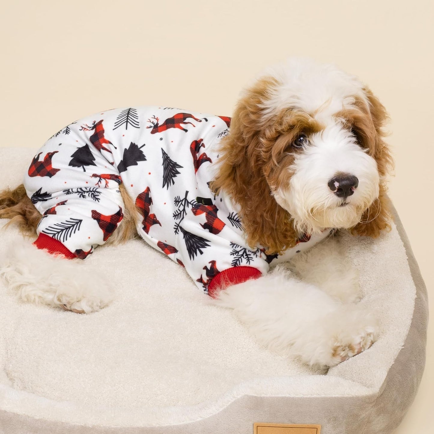 Fitwarm Reindeer Dog Christmas Pajamas, Winter Doggy Clothes for Small Dogs Boy Girl, Fleece Dog Onesie with Feet, Holiday Pet Outfit, Black, White, Red, Small