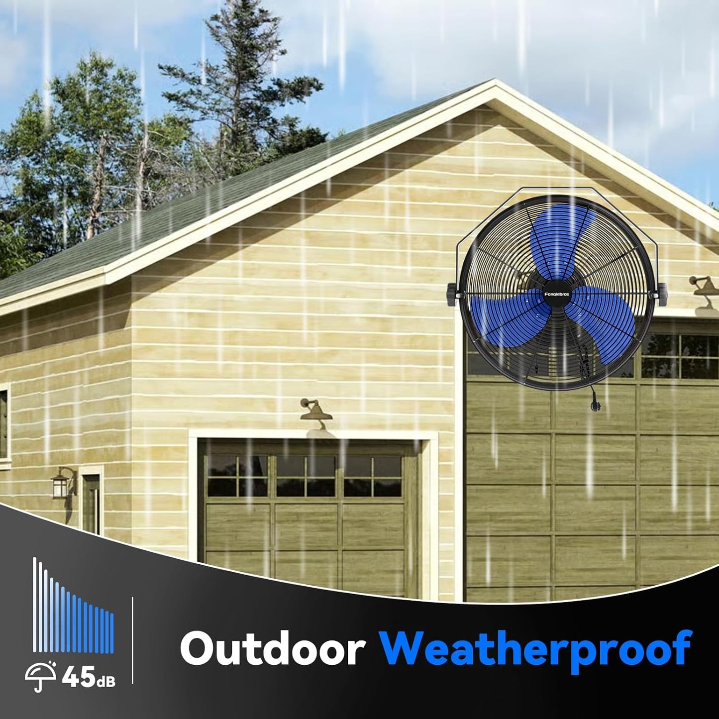 2600 CFM 14 inch Outdoor High Velocity Wall Mounted Fan, 3-Speed Metal Fans with IP44 Enclosure Motor, Industrial Grade Weatherproof Wall Fan for Patio, Greenhouse, Garage, and Gazebo