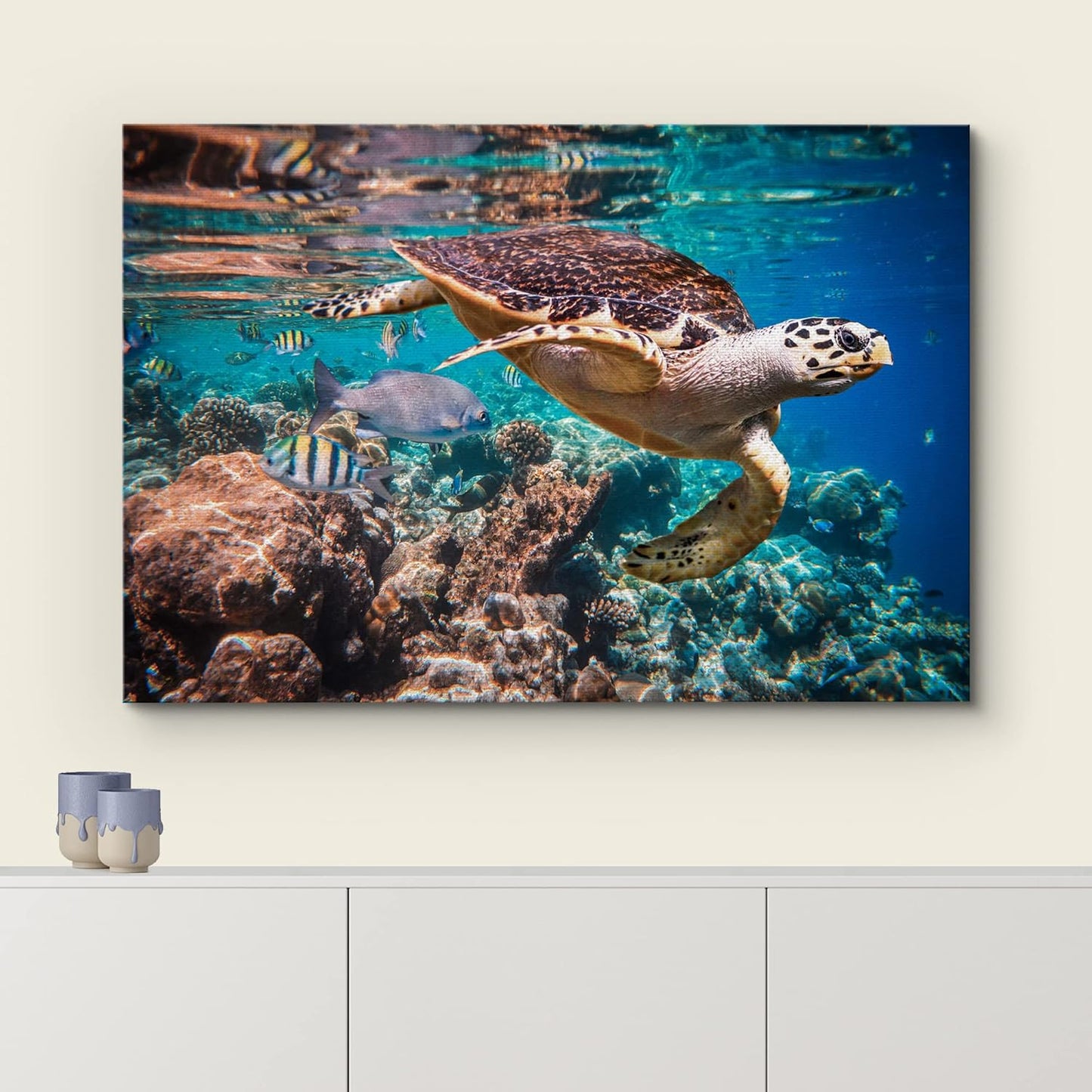 wall26 Canvas Print Wall Art Tropical Turtle Coral Reef Deep Sea Dive Nature Animals Photography Realism Rustic Scenic Landscape Wilderness Earth Colorful for Living Room, Bedroom, Office - 16"x24"