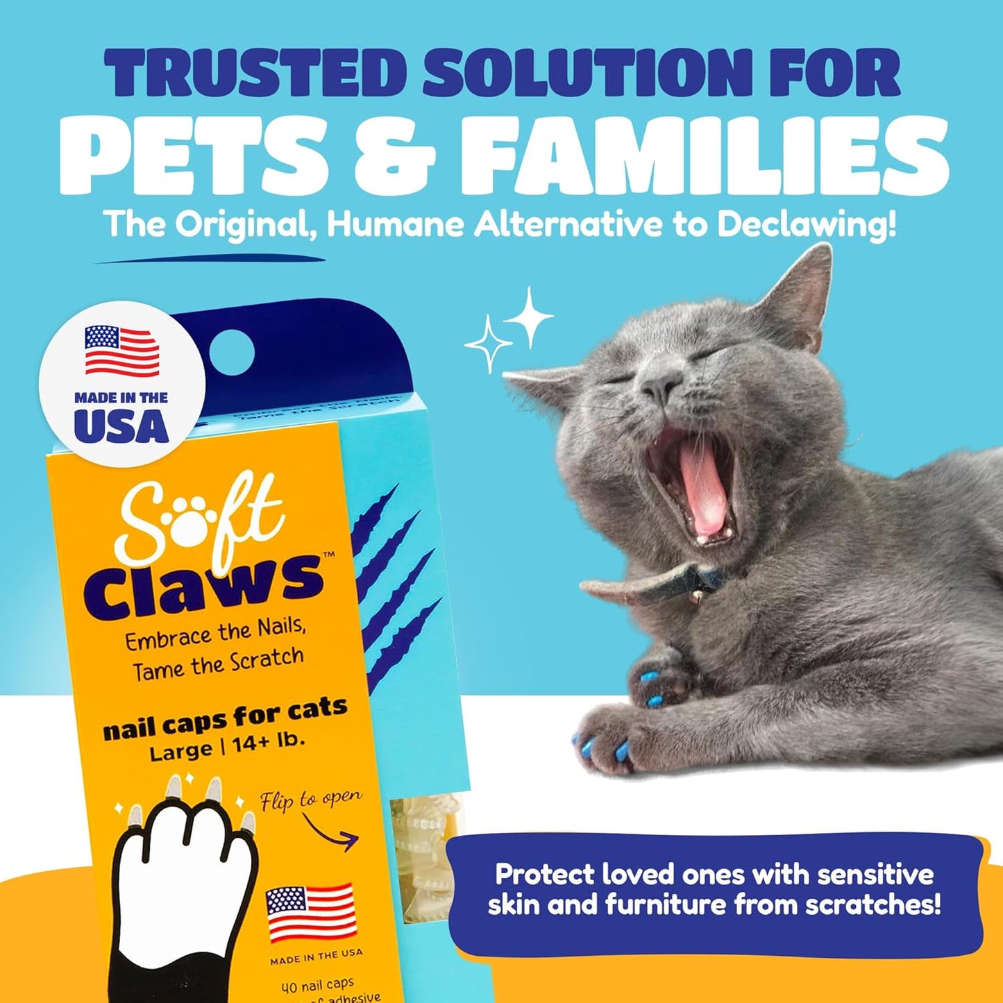 Soft Claws Cat Nail Caps for Large Cats – (40 Caps, Pride) - Made in USA - Veterinarian-Developed | Protects Furniture & Skin - Easy to Apply, Long-Lasting Anti-Scratch Soft Cat Claw Covers