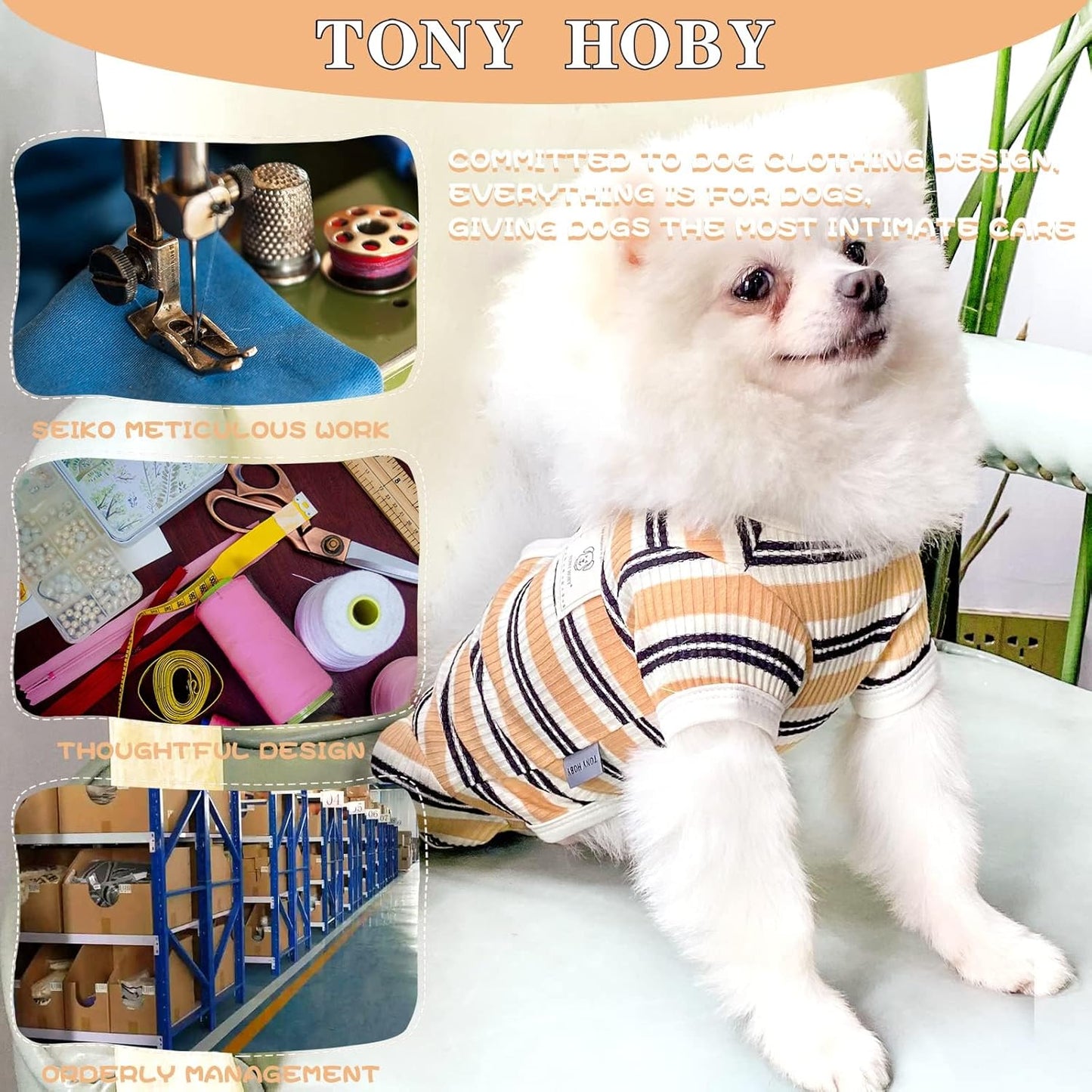 TONY HOBY Male Dog Pajamas, 4 Legged Dog Jumpsuit with Brown Stripe, Dogs Shirt for Small Medium Dogs (Brown, Boy, L)